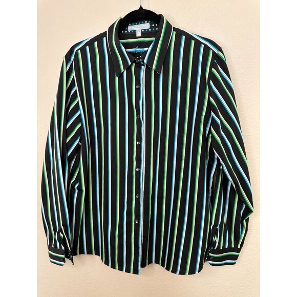 Foxcroft womens Black Blouse 16 long sleeve button up cotton collared shaped fit - Picture 2 of 6